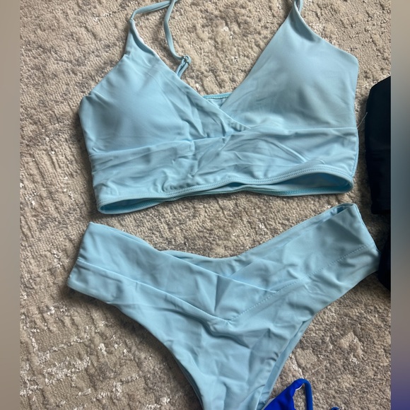 Bundle of 3 criss cross front SHEIN bikini sz M Light blue, Dark blue, Black - Picture 3 of 5